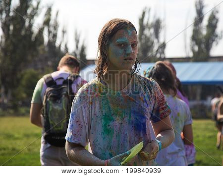 Odessa, Ukraine - August 5, 2017: Water Festival. Party Wet. Hands And Happy People Crowd Partying U
