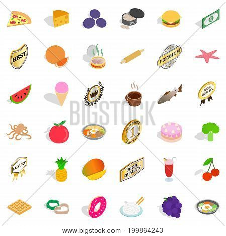 Dish icons set. Isometric 36 dish vector icons for web isolated on white background