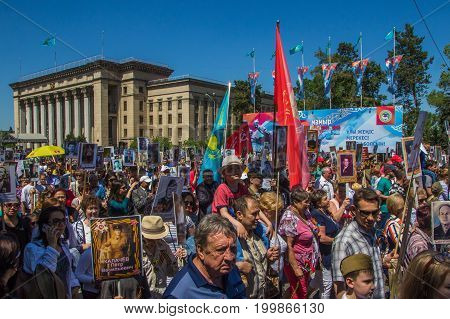 Almaty, Kazakhstan - May 9: Immortal Regiment March During The Victory Day Celebrations Victory In T