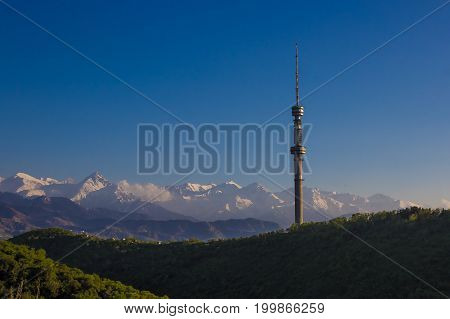 Kok Tobe Hill And Mountains View In Spring, Almaty, Kazakhstan