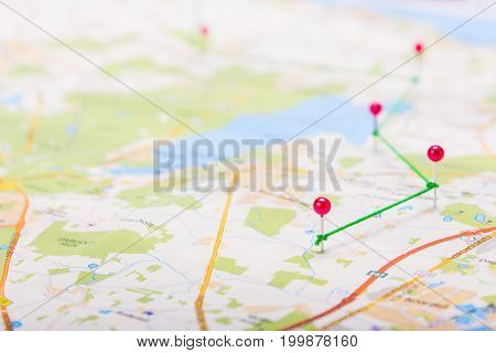 Pins on the map show the route. Trip plan with stop points. Copy Space to Paste Text