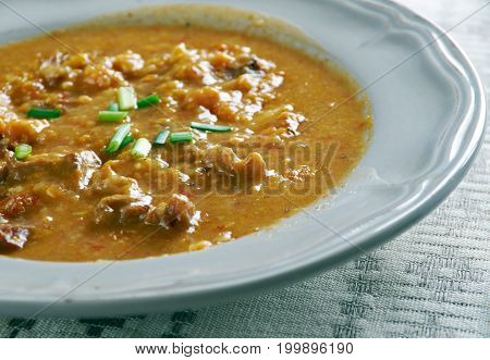 Gebundene Ochsenschwanzsuppe -German Oxtail soup  close up healthy meal