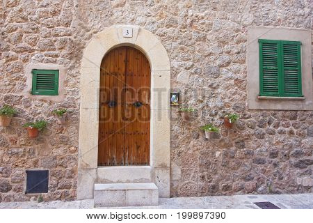 Beautiful Building In Valldemossa, Famous Old Mediterranean Village Of Majorca Spain.
