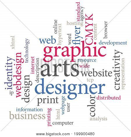Graphic designer or marketing agency word cloud. Art design.