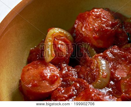 Sosis Bandari - Persian Sausage Breakfast close up  traditional meal