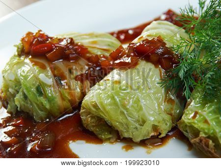 Sarmale Stuffed cabbage leaves.Cabbage dolma. Romani cuisine