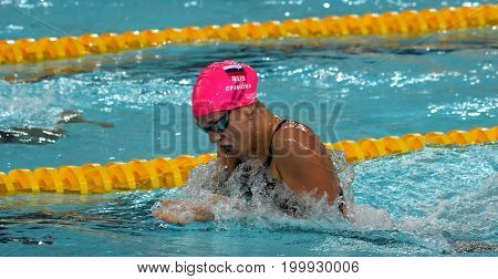 Hong Kong China - Oct 30 2016. Olympian and world champion swimmer Yulia YEFIMOVA (RUS) swimming in the Women's Breaststroke 200m Final. FINA Swimming World Cup Victoria Park Swimming Pool.