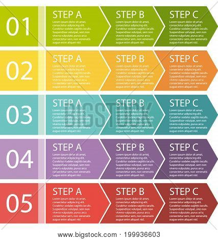 Flat Design. Process Arrows Boxes. Step By Step Set. Three Steps.