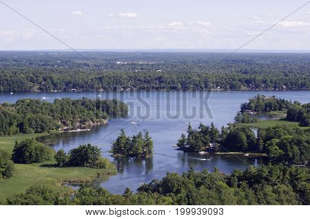 above view of 1000s Islands and St Laurence river