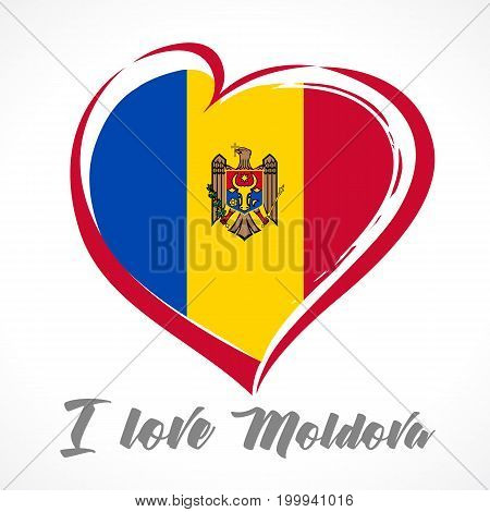 Love Moldova emblem colored. Independence day of Estonia vector background red heart on national flag and text Ilove Moldova