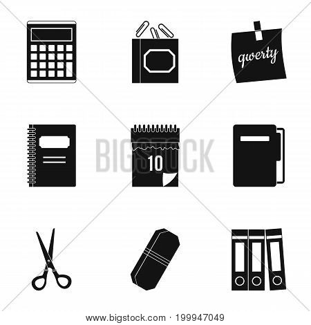 Office stuff icon set. Simple style set of 9 office stuff vector icons for web isolated on white background