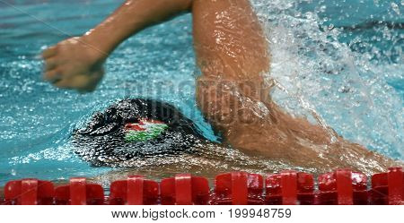 Hong Kong China - Oct 30 2016. Competitive swimmer Gergely GYURTA (HUN) swimming in the Men's Freestyle 1500m Final. FINA Swimming World Cup Victoria Park Swimming Pool.