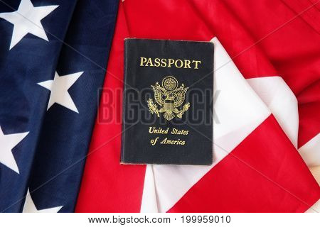 USA passport on The US flag background