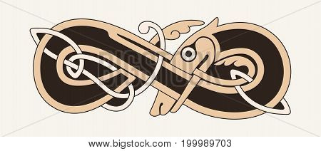 Celtic zoomorphic national figure. Animal Dog head with ornament. Vector image.