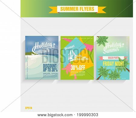 Set Beach party background. Vector Illustration poster summer time