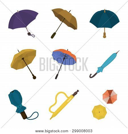 Vector Illustration Of Umbrella And Rain Icon. Collection Of Umbrella And Weather Vector Icon For St