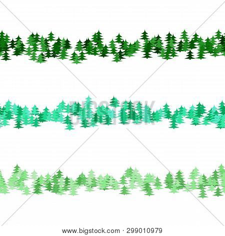 Seamless Green Pine Tree Pattern Paragraph Divider Line Set