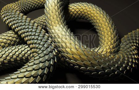 Gold сhinese Dragon Tail 3d Illustration On Black Background