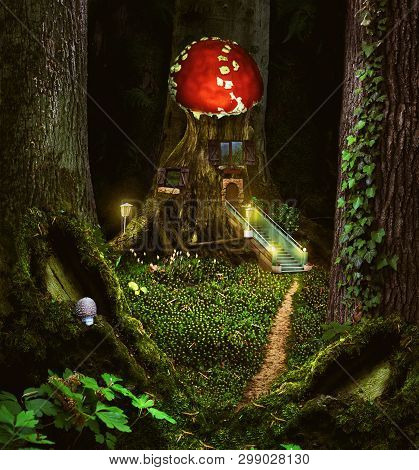 Fairy-tale Childrens Collage With A Wonderful Forest House