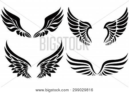 Black Silhouette Wings Emblem Collection On White Bacjground