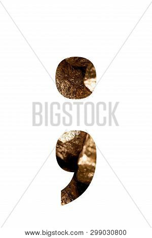 Semicolon Made Of Shiny Golden Stones Isolated On White