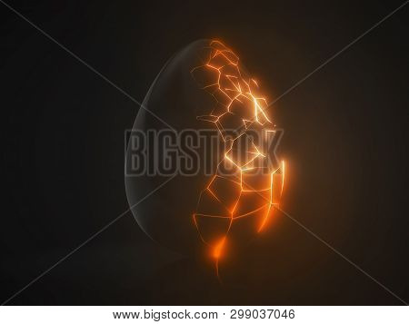 Easter Egg. Alien With Orange Glowing Cracks. 3d Illustration