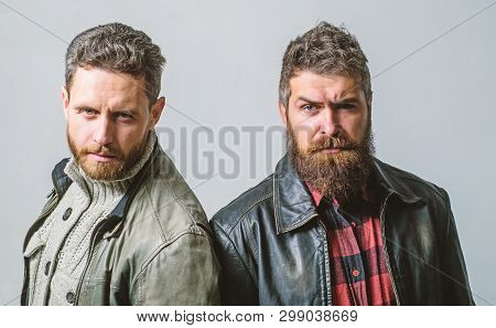 Men Brutal Bearded Hipster. Handsome Stylish And Cool. Masculine And Brutal Friends. Bully Team. Mas