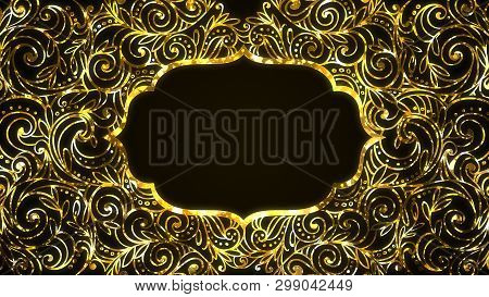 Islam Ramadan Frame With Golden Arabesque Wave Outlines And Space For Your Text.