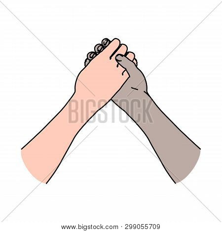Two Crossed Man's Hands Symbolized Arm Wrestling Or Friendship