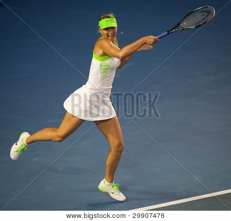 MELBOURNE - 28. ledna: Victoria Azarenka Běloruska v její mistrovství vítězství nad Maria Sharapova ze