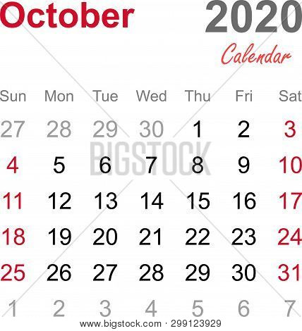 october 2020 calendar vector photo free trial bigstock monthly calendar october 2020