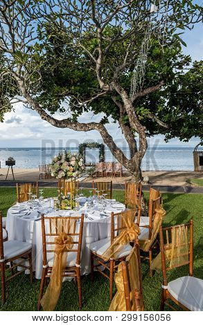 Wedding Set Up With Ocean View. Tropical Destination Wedding Concept