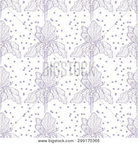 Flower Iris Pattern Gently Purple With Dots Vector Illustration