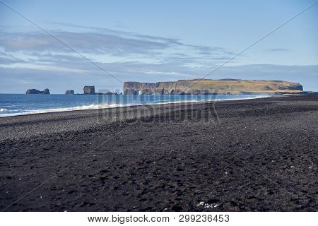 View Of The Shore With Black Sand In Iceland