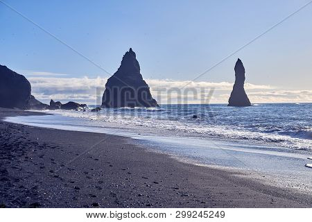 View Of The Shore With Black Sand In Iceland
