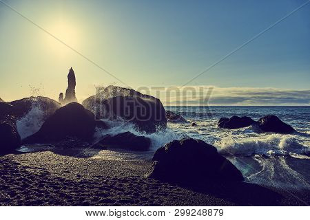 View Of The Shore With Black Sand In Iceland
