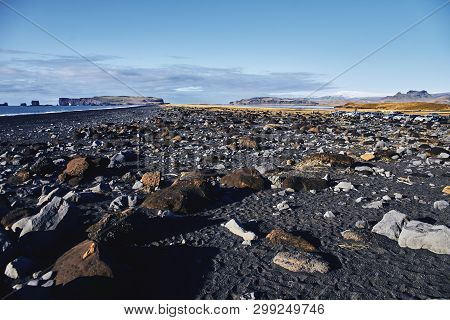 View Of The Shore With Black Sand In Iceland