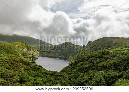 The Lagoa Comprida Crater Lake On Flores Island In The Azores.