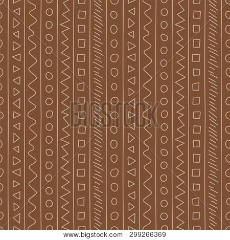 Abstract Seamless Pattern. Doodle Vector Template. Brown Background. Old Ornament. Retro Style. Fash