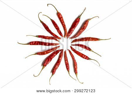 Dried Red Chilly Or Chill  Isolated On The White Background.