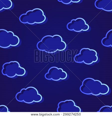 Seamless Pattern With Many Clouds On The Dark Blue Background