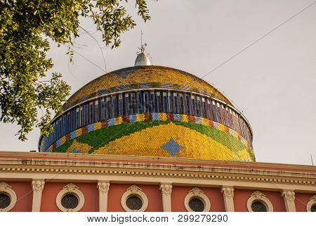 Stunning Colorful Manaus Opera House, Famous One Day Excursions. One Most Beautiful Building With A 