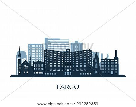 Fargo Skyline, Monochrome Silhouette. Design Vector Illustration.