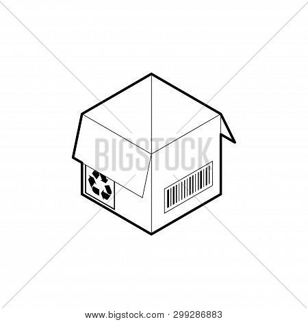 Outline Box Icon. Empty Cardboard Corrugated Box With 2 Top Flaps Open. Isometric Vector Isolated On