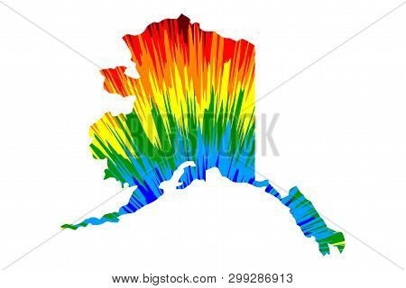 Alaska (united States Of America, Usa, U.s., Us) -  Map Is Designed Rainbow Abstract Colorful Patter