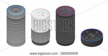 Smart Speaker Icons Set. Isometric Set Of Smart Speaker Vector Icons For Web Design Isolated On Whit