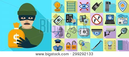 Burglar Icons Set. Flat Set Of Burglar Vector Icons For Web Design