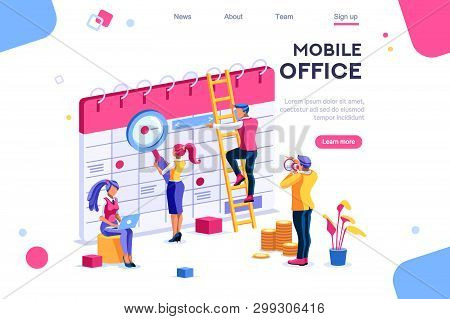 Calendar Landing Page Interact. Data Graphs, Database, Display Statistics. Banner Between White Back