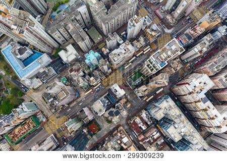 Hung Hom, Hong Kong 21 April 2019: Top down view of Hong Kong urban city