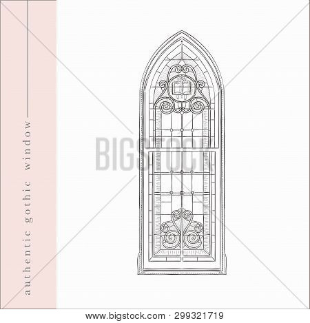 Vector Hand Drawn Old Gothic Window Illustration